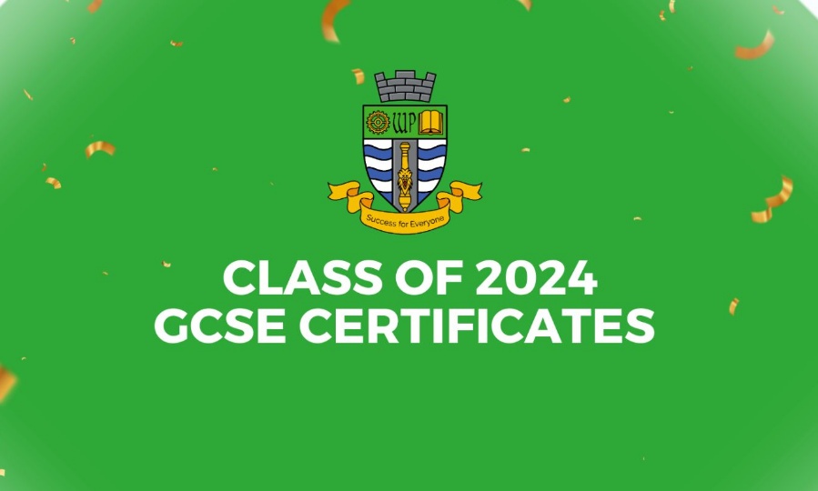 Our school logo on a green background with the text Class of 2024 GCSE Certificates Collection